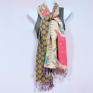 Sevya Handmade Reversible Kantha Scarf – Patchwork Cotton Artisan Wrap